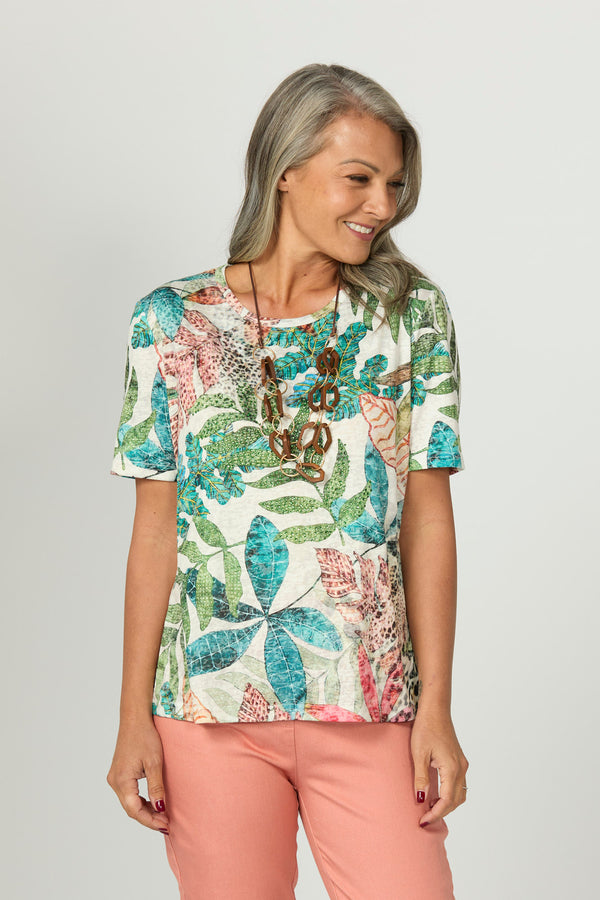 Tropical Mirage Short Sleeve Diamante Tee