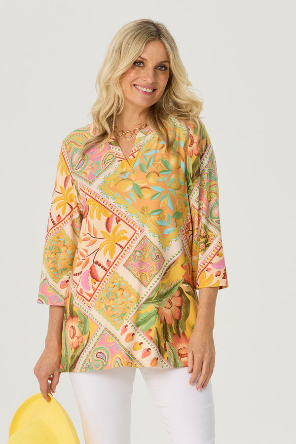Pina Colada 3/4 Sleeve V-neck Tunic
