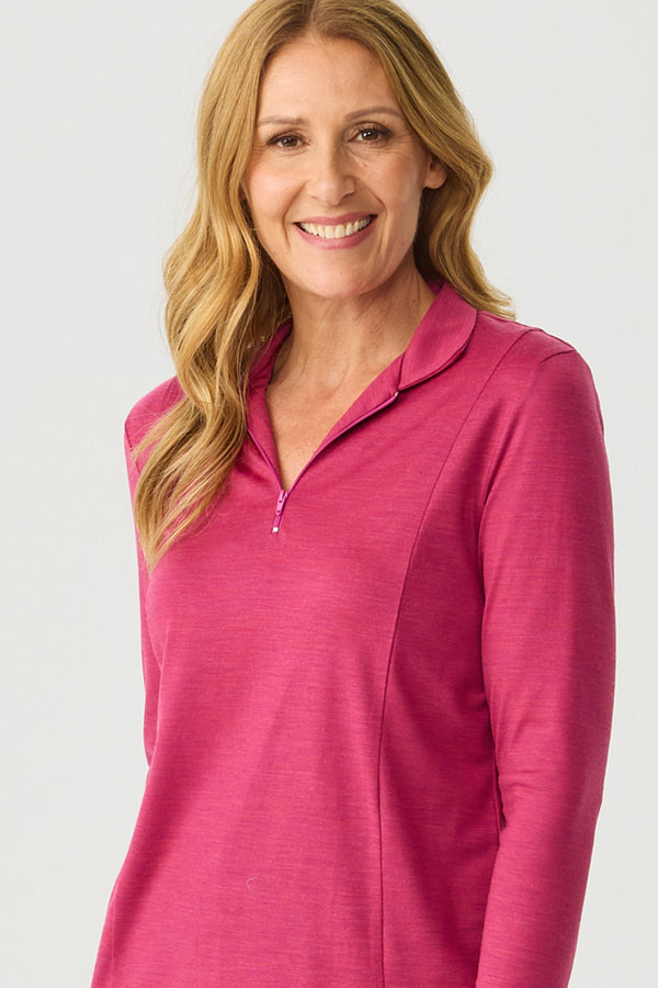 Hedrena Zip Polo Long Sleeve Top