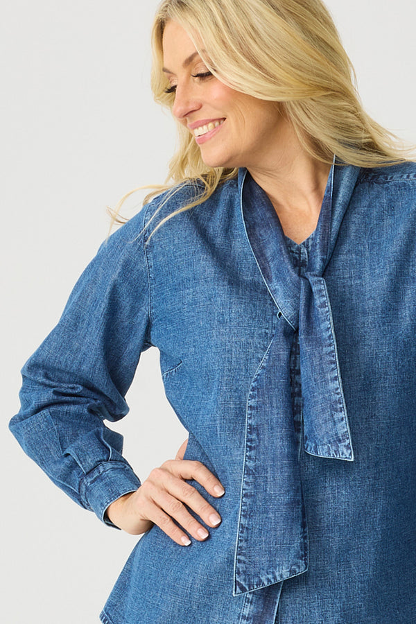 Rivoli Denim Tie Neck Shirt