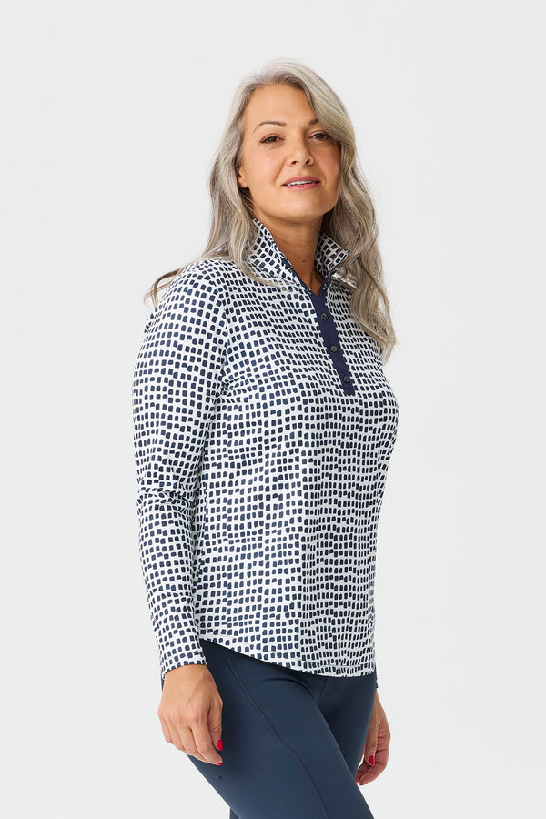 Escape Long Sleeve Stud Neck Polo Top