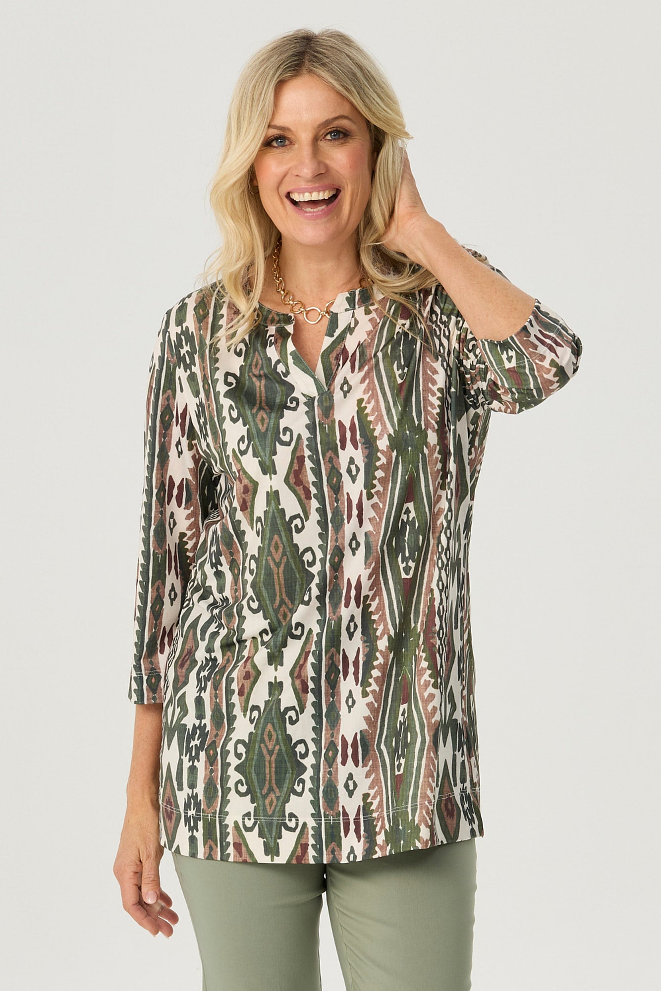 Peru 3/4 Slv V-neck Tunic
