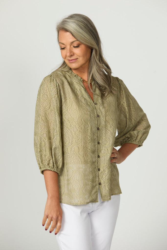 Empire Frill Neck 3/4 Slv Shirt
