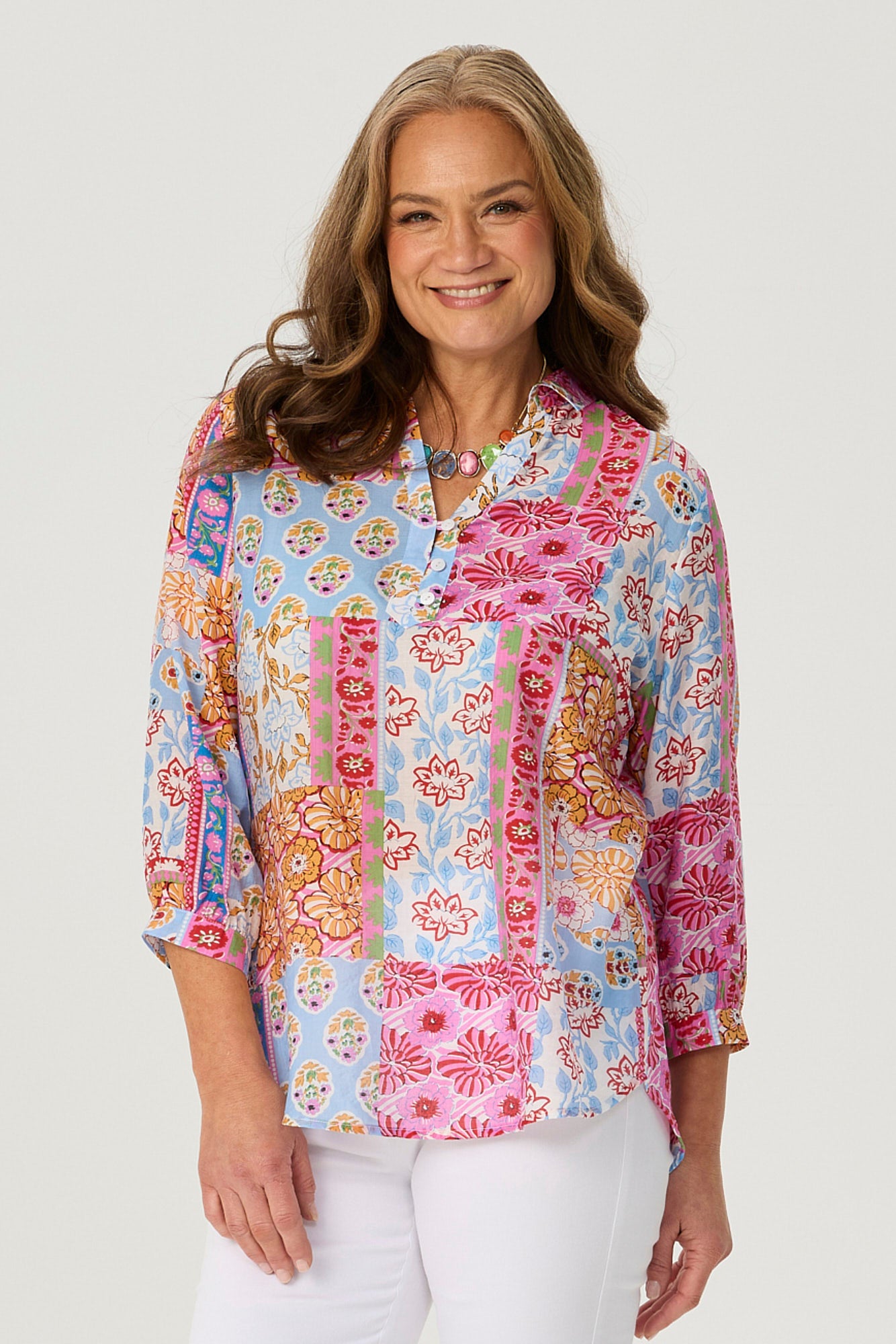 PATCHWORK PRINT 3/4 SLV BLOUSE