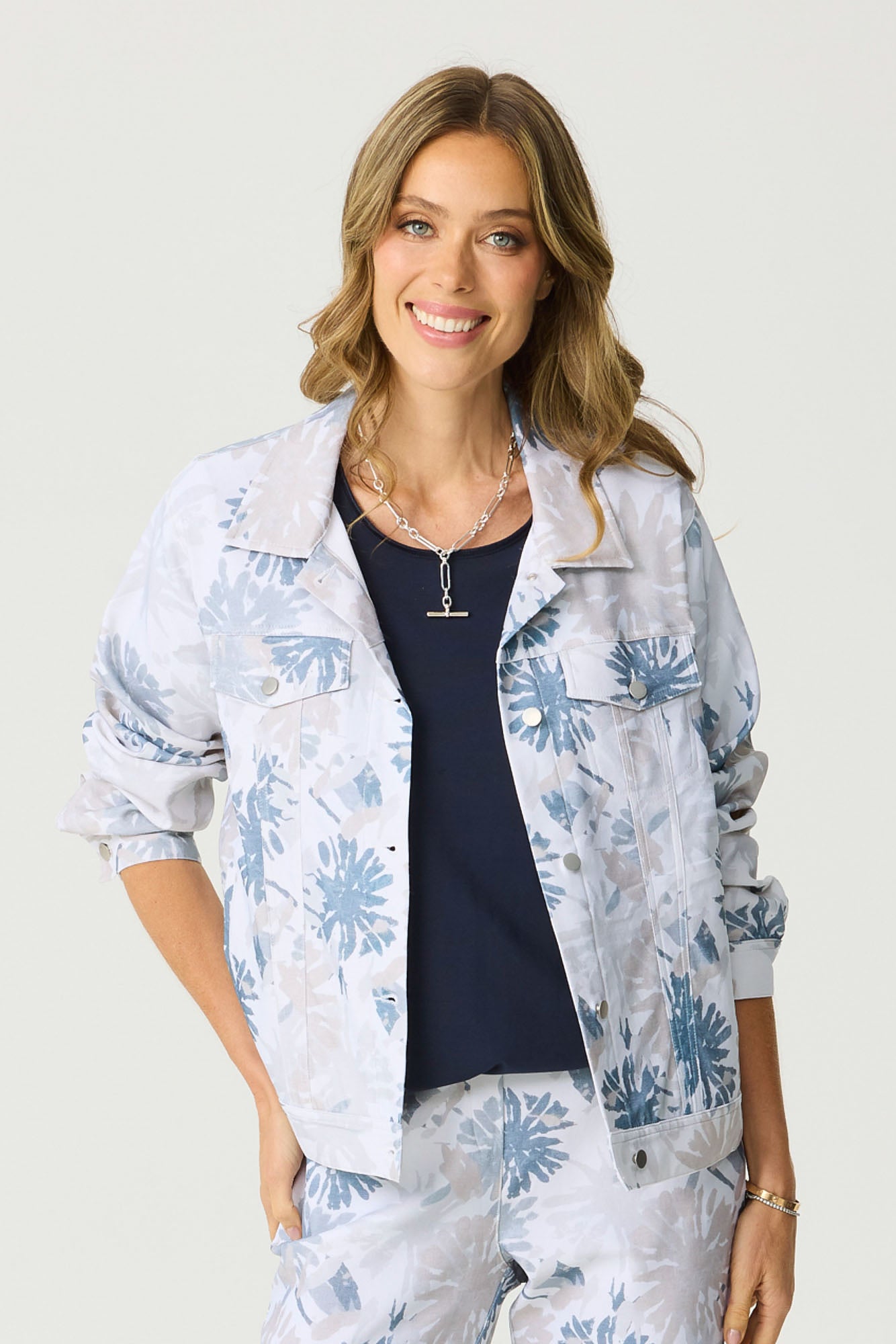 UMBRIA STRETCH PRINT COLLAR JACKET