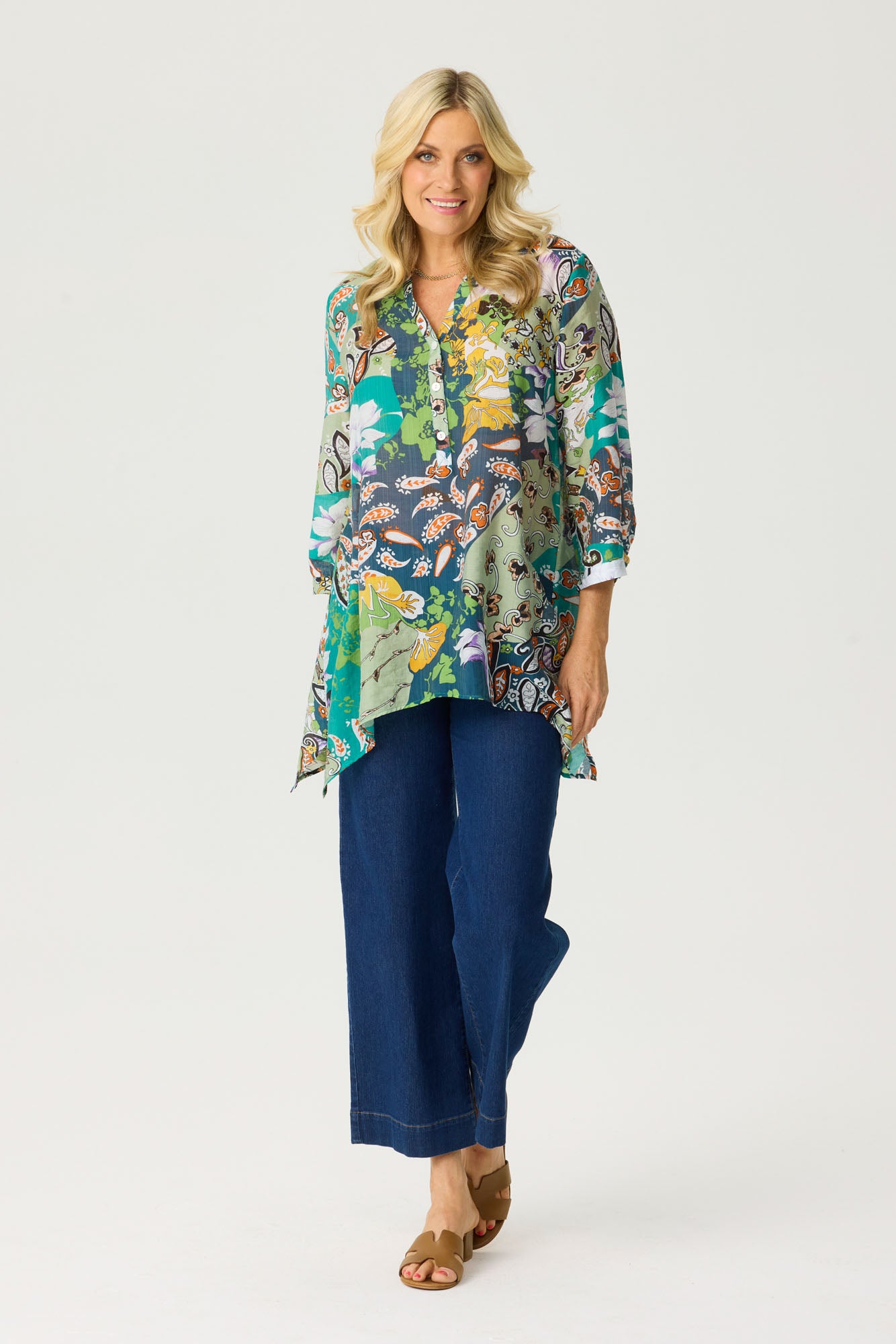 LOLLI 3/4 SLV SHARK BITE BLOUSE