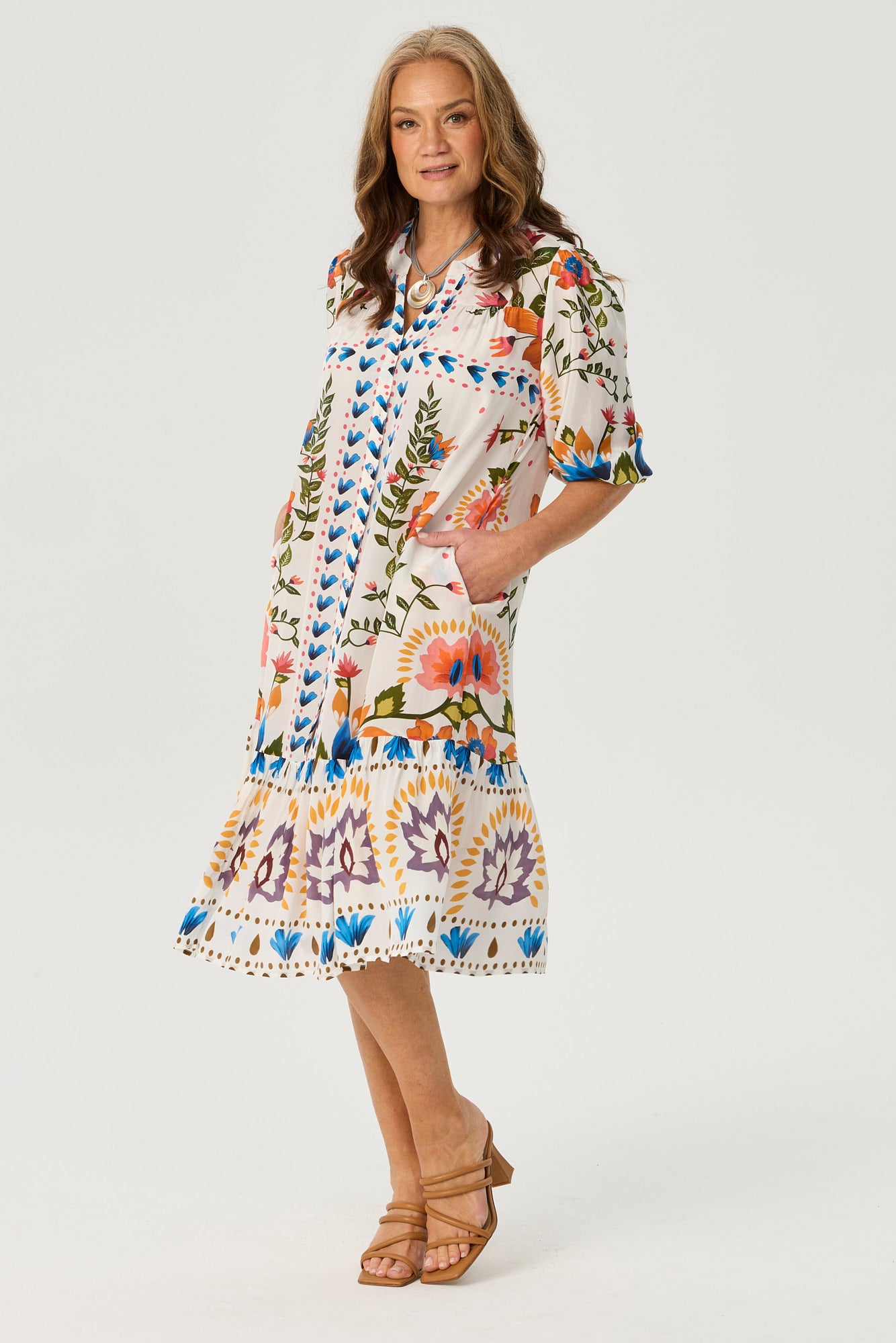 Tuscany Print Frill Hem Dress