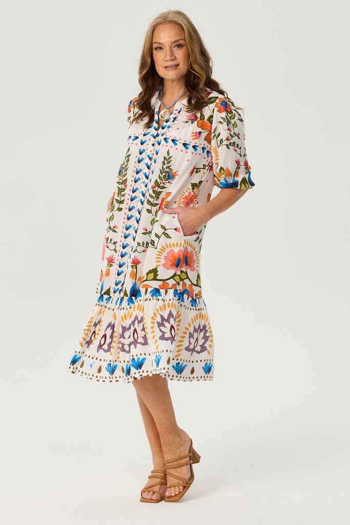 Tuscany Print Frill Hem Dress