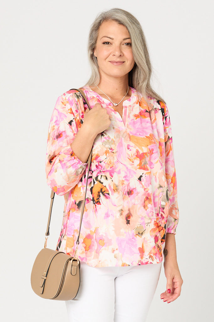 SUNSET FLORAL 3/4 SLV BLOUSE