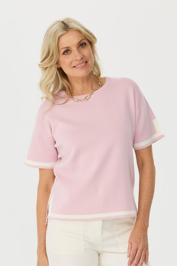 Otis Contrast Trim Short Sleeve Knit Top