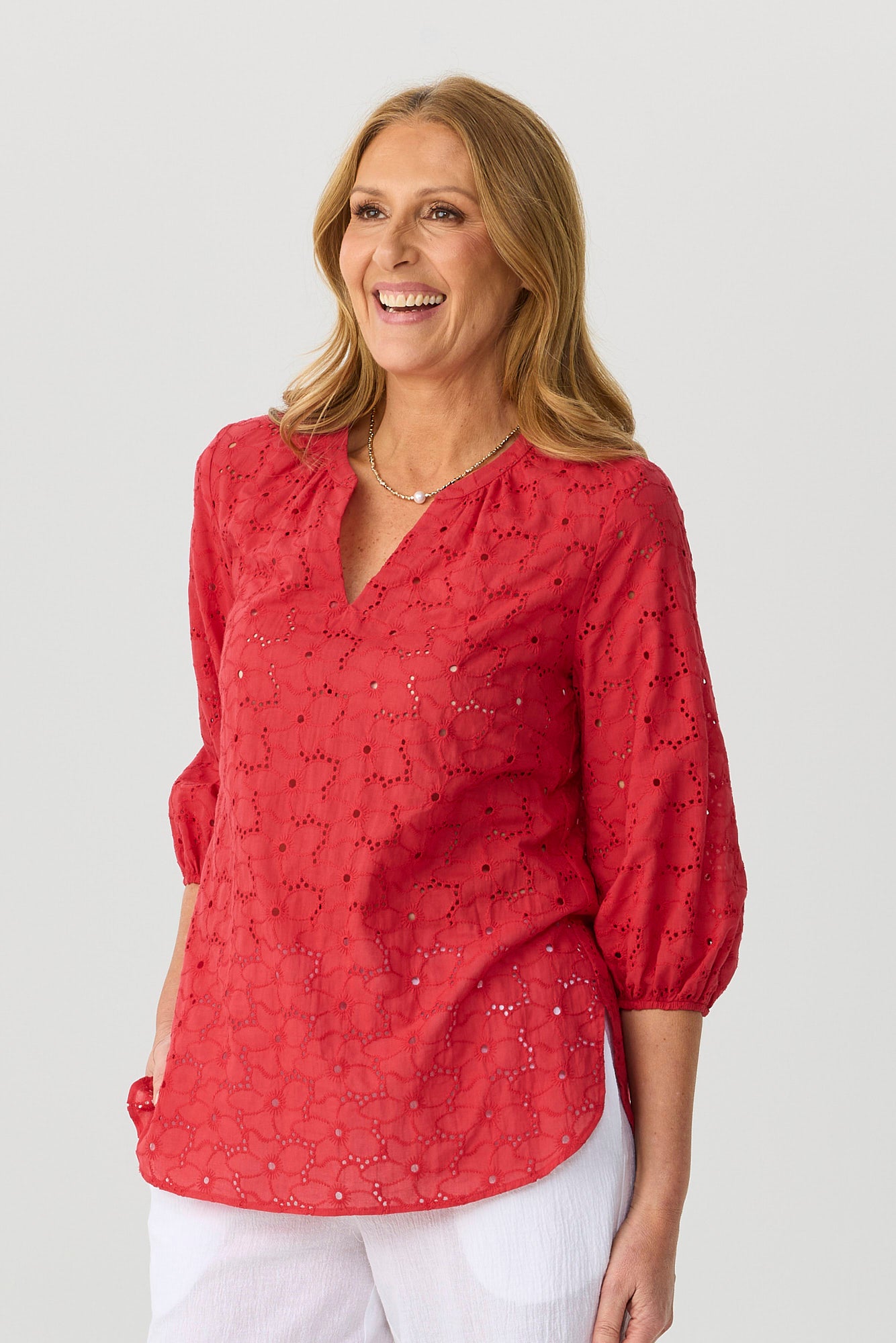 Wendy Broderie 3/4 Sleeve Blouse