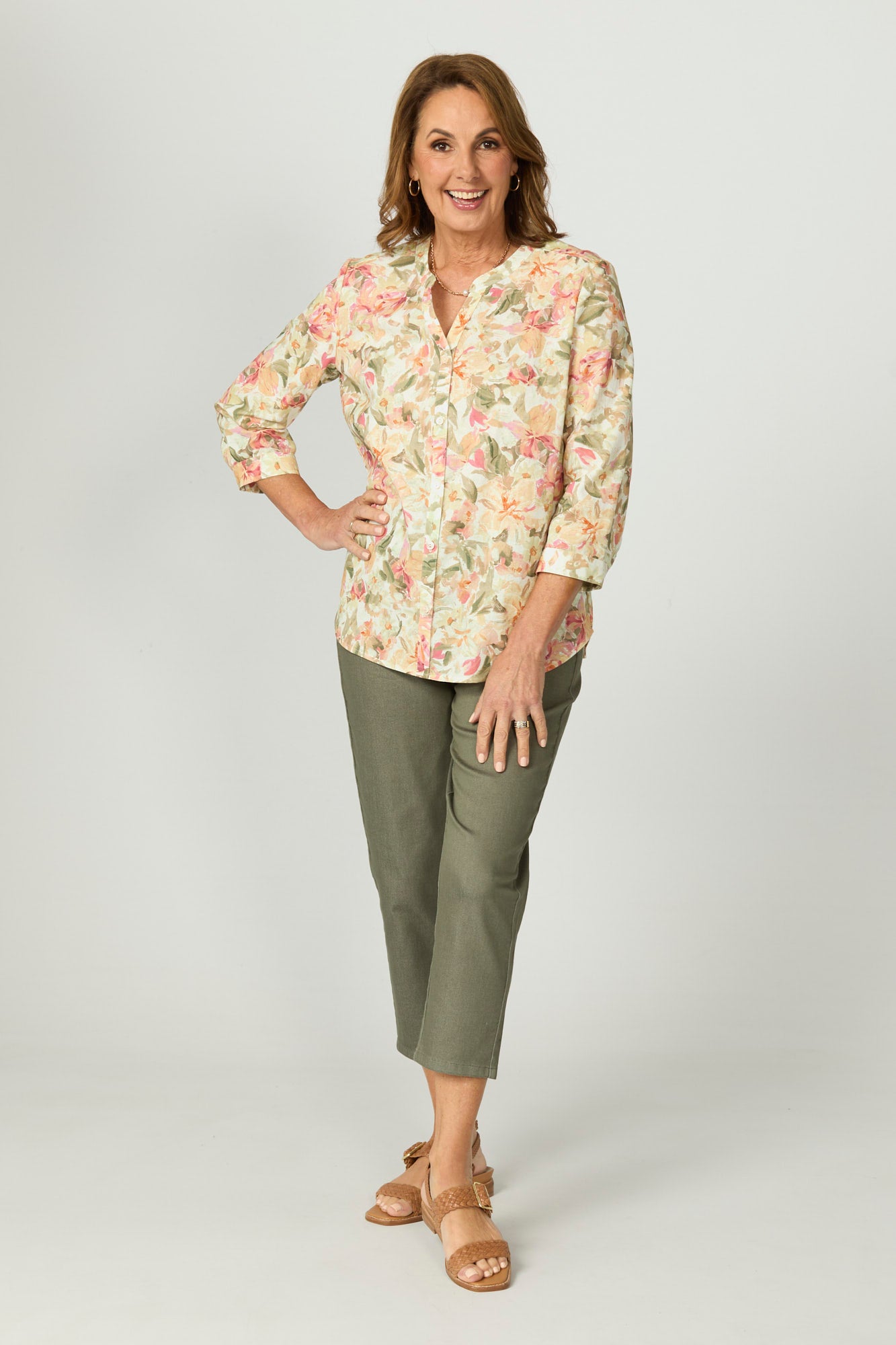 Bianca Collarless 3/4 Slv Shirt