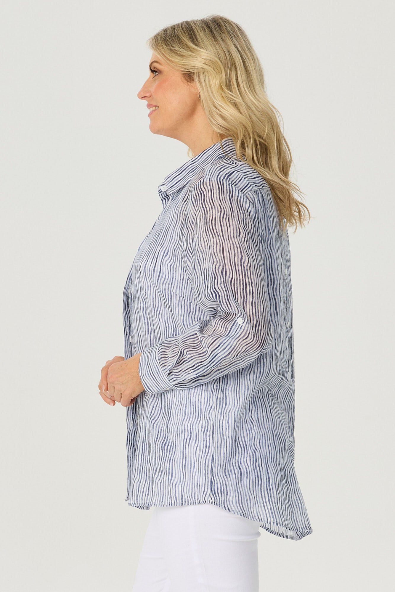 Wavy Stripe 3/4 Slv Shirt