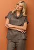 Cologne Linen Cowl Neck Short Sleeve Top