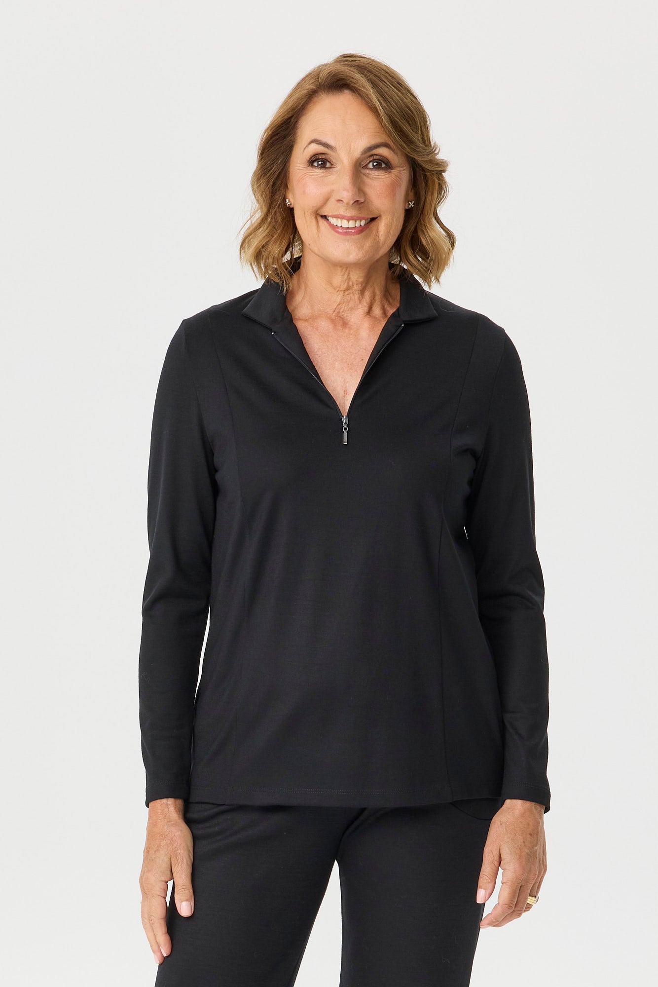 Hedrena Zip Polo Long Sleeve Top