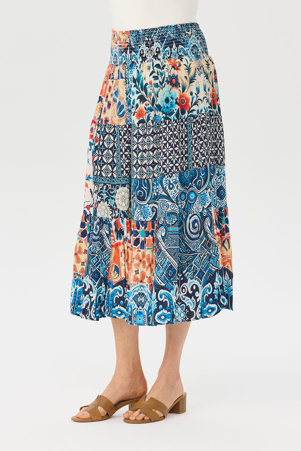 Mosaic Shirred Waist Skirt