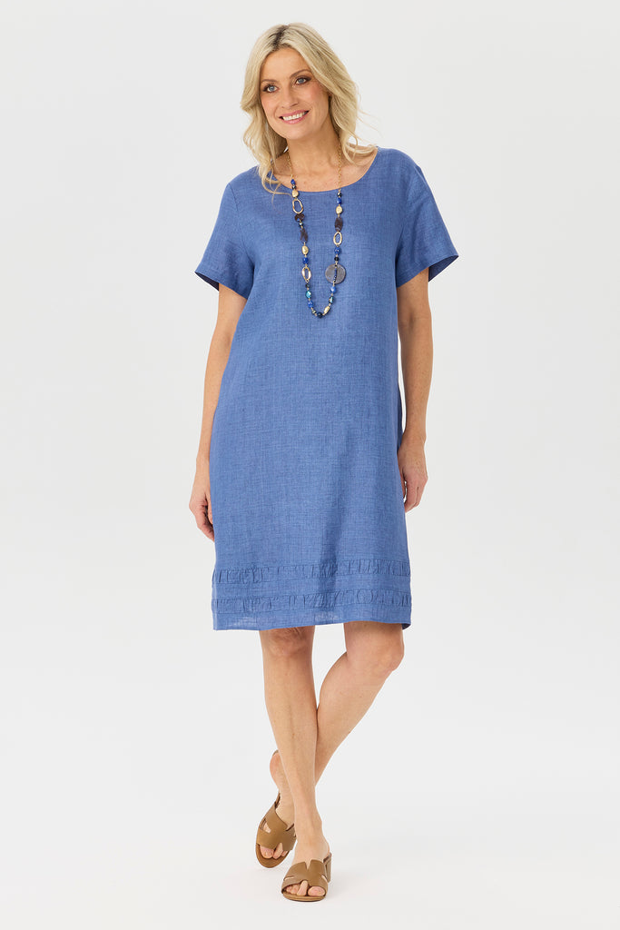Odette Linen Short Sleeve Ruche Hem Dress