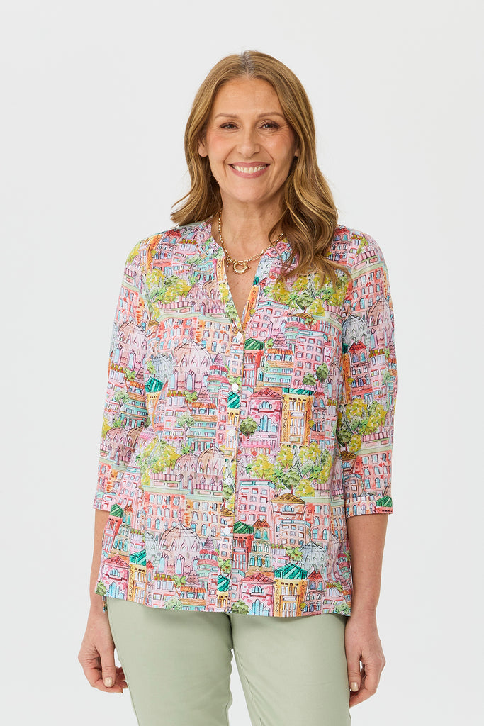 Florence 3/4 Sleeve Open Neck Shirt