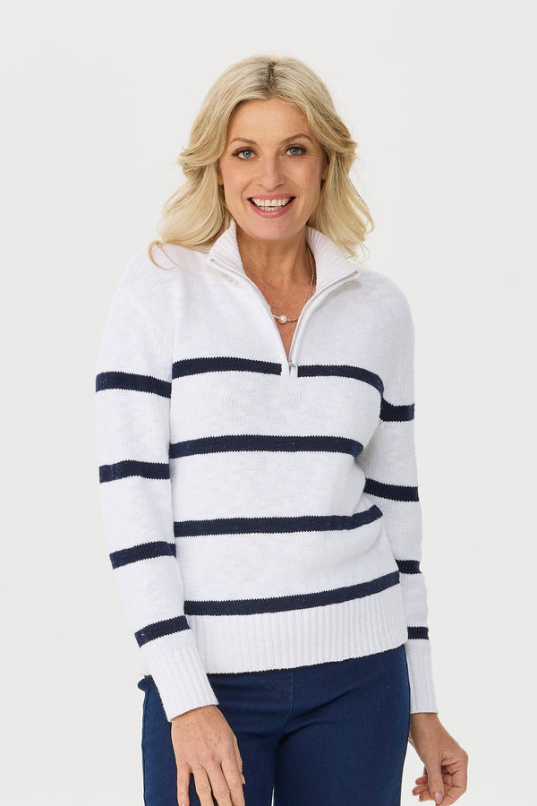 Heath 1/4 Zip L/s Stripe Polo