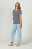 Suzette Stripe Cap Slv Button Tee