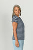 Suzette Stripe Cap Slv Button Tee