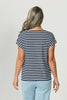 Suzette Stripe Cap Slv Button Tee
