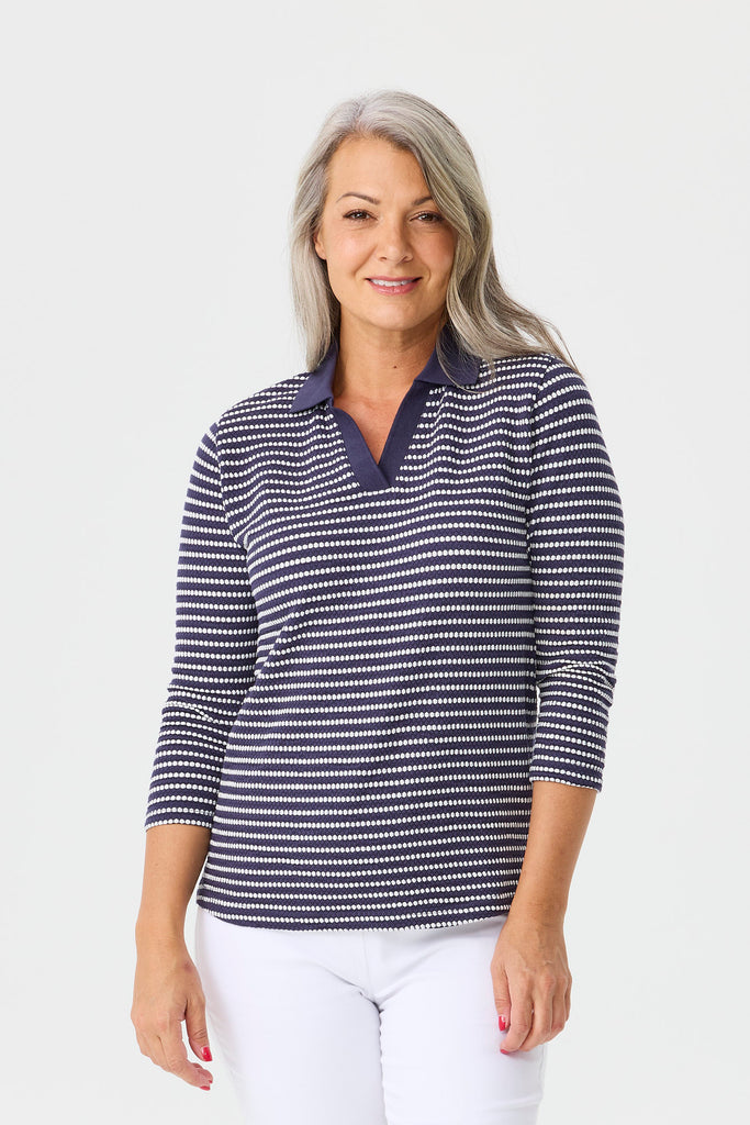 Popcorn Stripe 3/4 Sleeve Polo