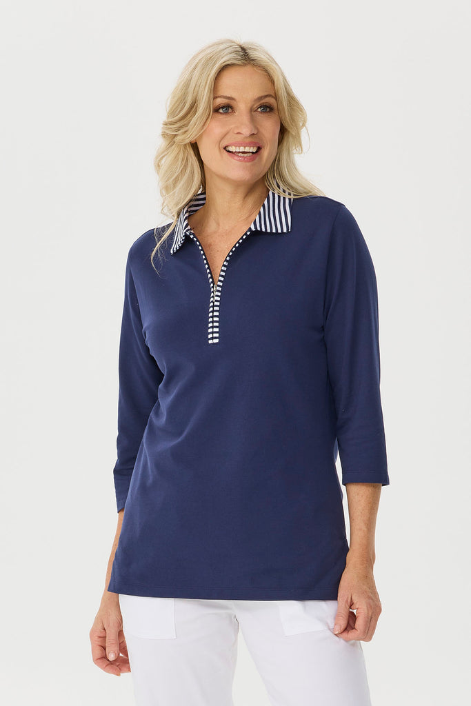 Kingsley 3/4 Sleeve Zip Neck Polo