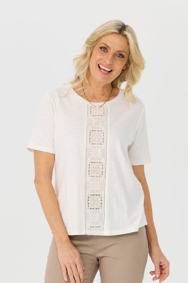Monica Short Sleeve Lace Panel Tee