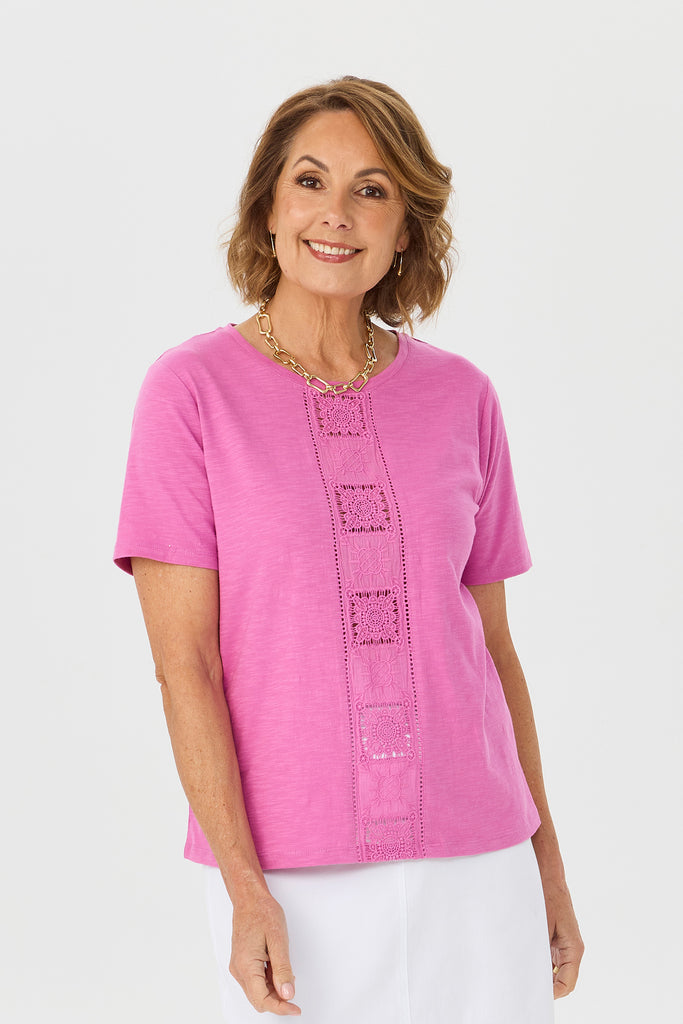 Monica Short Sleeve Lace Panel Tee