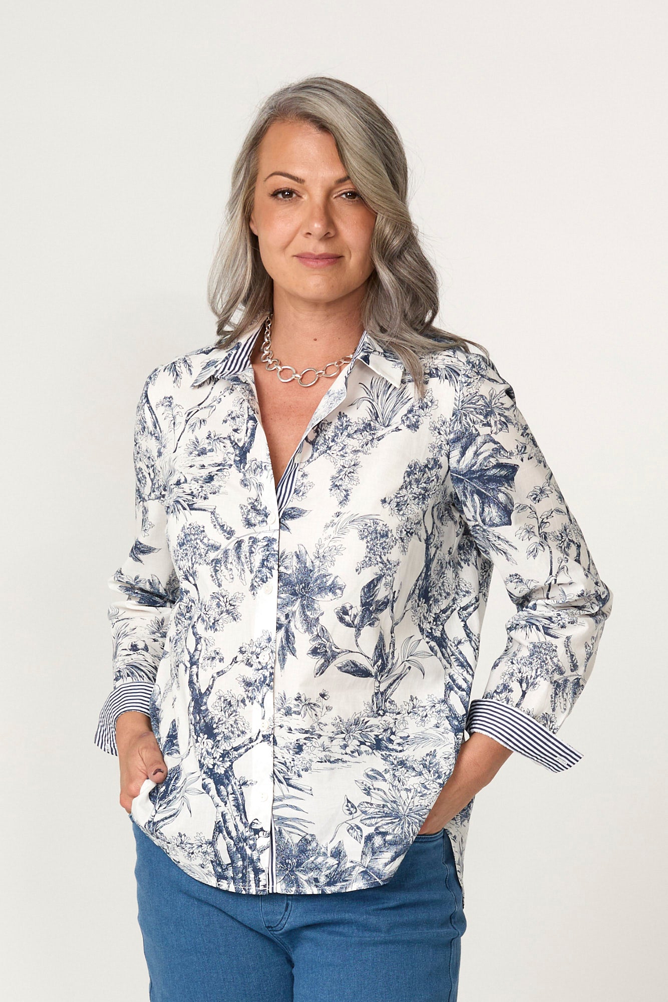 Landscape Long Sleeve Ribbon Trim Shirt