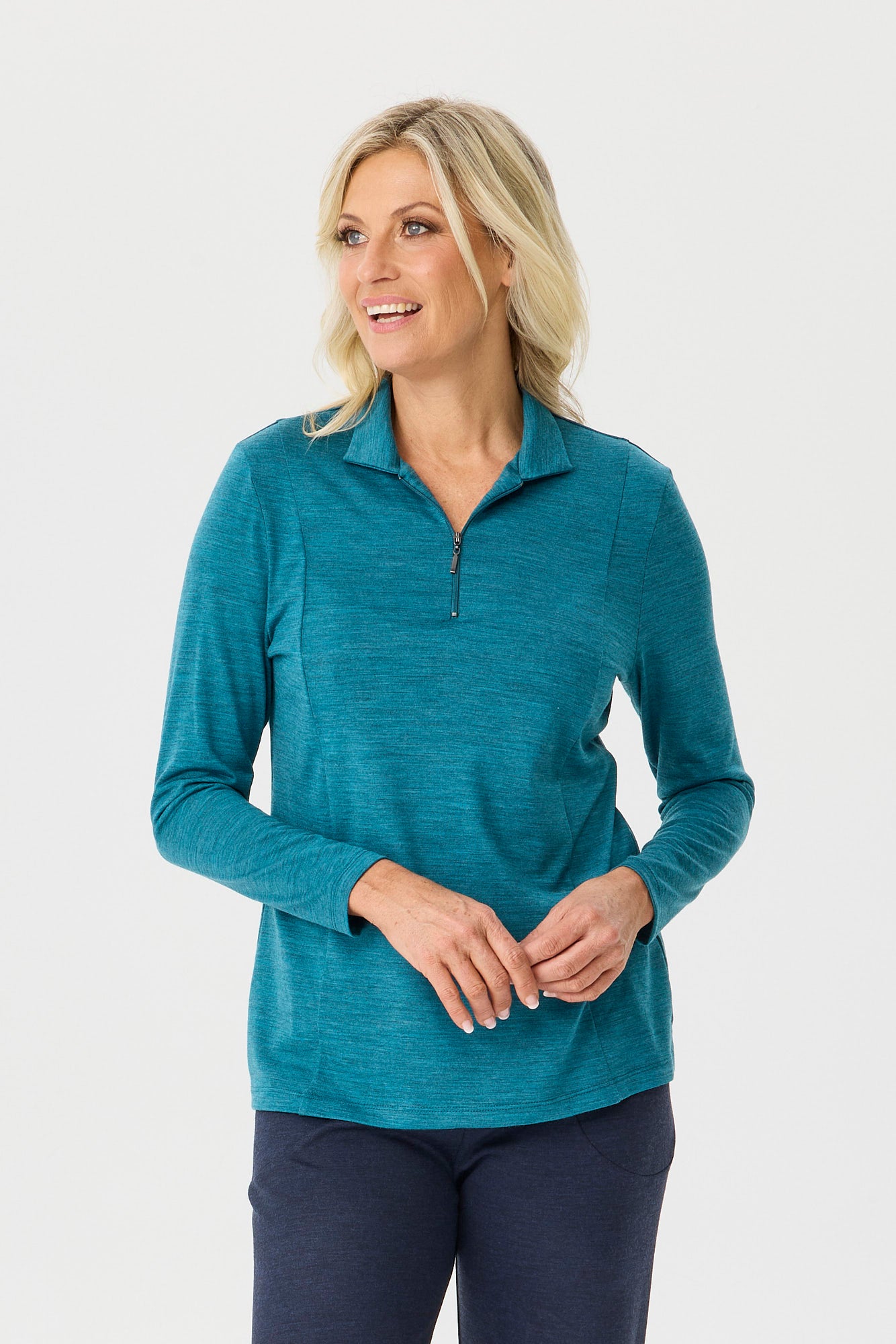 Hedrena Zip Polo Long Sleeve Top