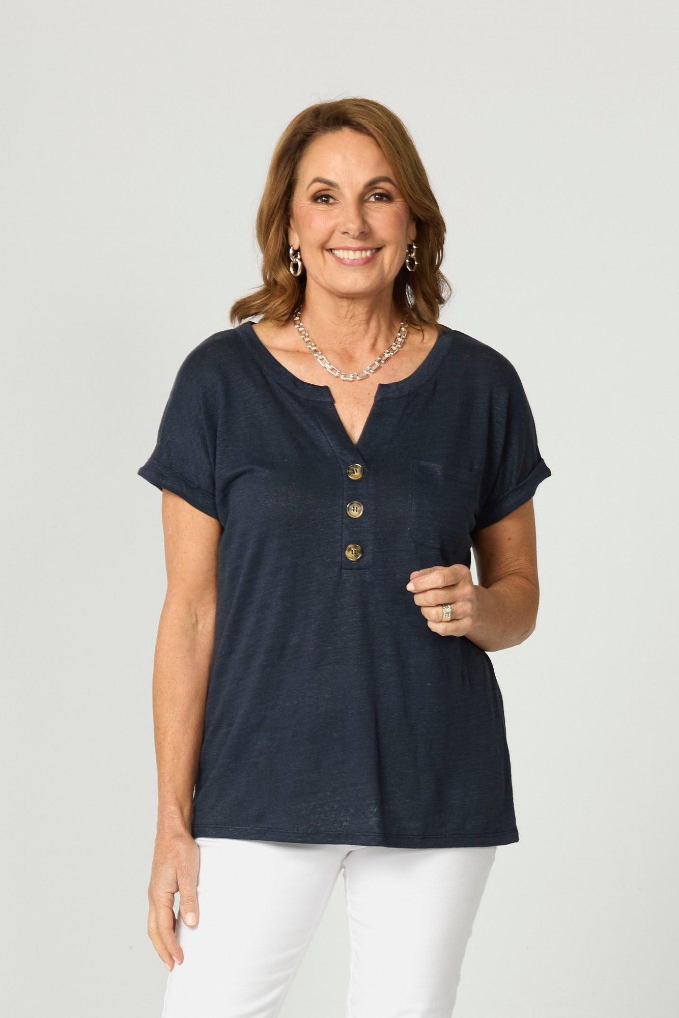 Lia Luxton V Neck Button Tee