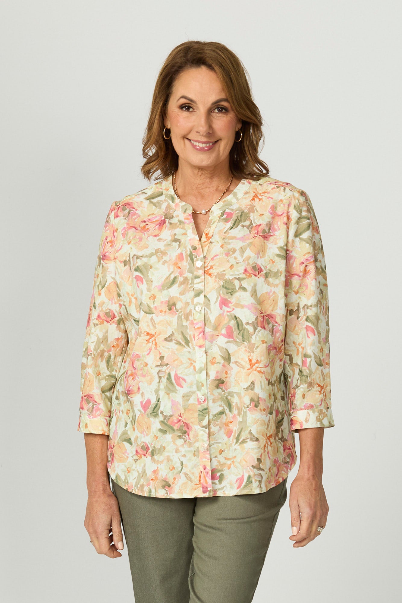 Bianca Collarless 3/4 Slv Shirt