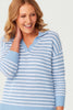 ULLA STRIPE POLO 3/4 SLEEVE SWEATER