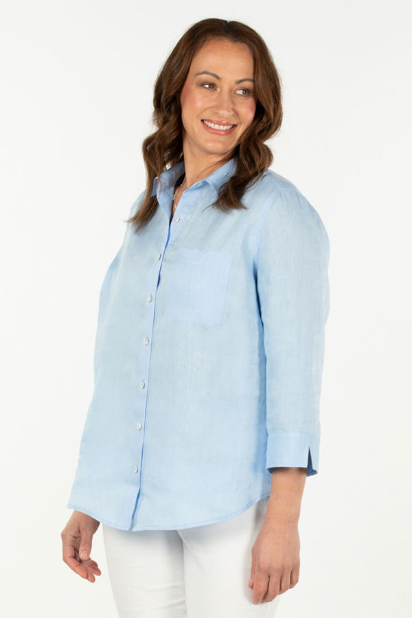 CALEDONIA 3/4 SLV CURVED HEM SHIRT