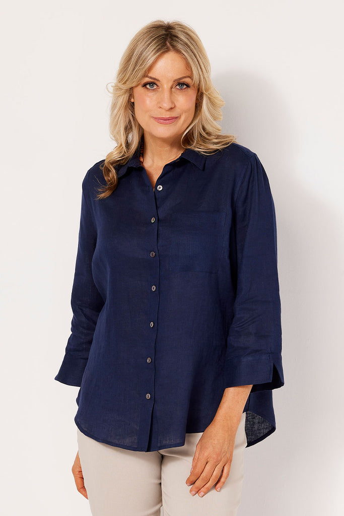 CALEDONIA 3/4 SLV CURVED HEM SHIRT