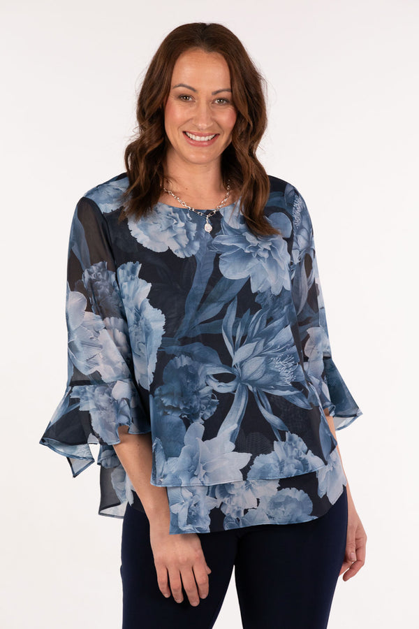 BLUE ROSES FLOUNCE TOP