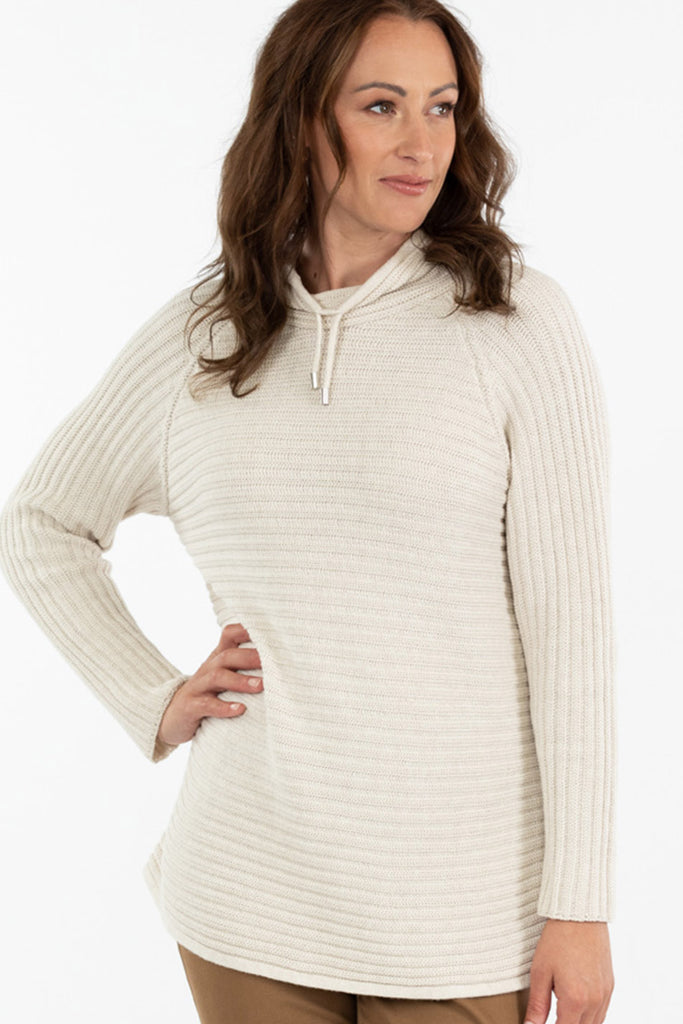 RIB DRAWSTRING NECK SWEATER