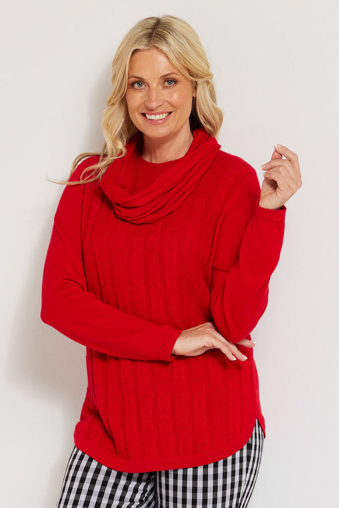 ROSSA TEXTURED CURVE HEM SWEATER