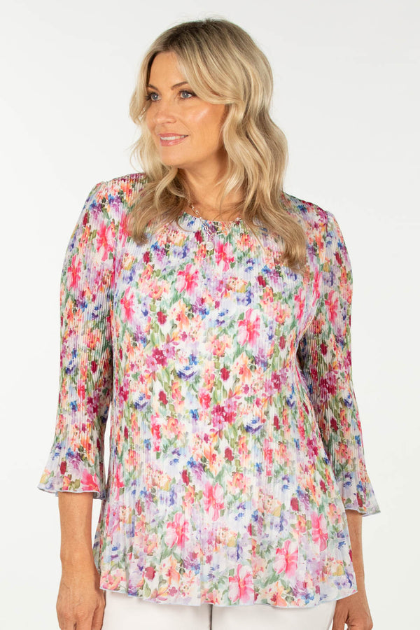 AMELIA FLORAL PLISSE TOP