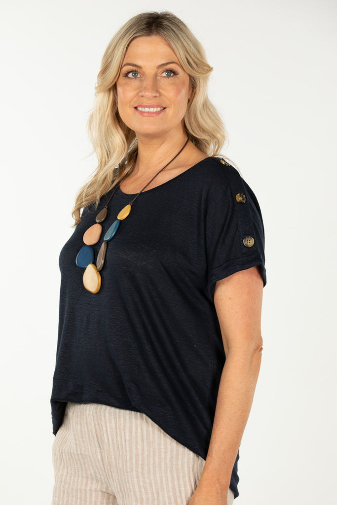 LIA LUXTON S/SLV BUTTON DETAIL TOP